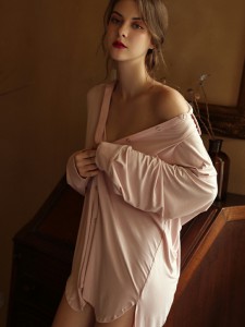P089 莫代爾性感長裙家居服/粉/FREE SIZE