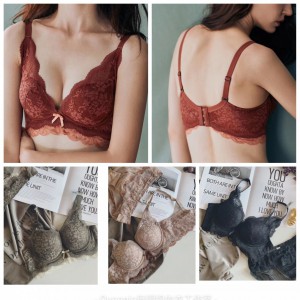 S1073 蕾絲撞色花邊內衣/3扣/4色/70-85AB