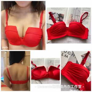 S1039 四角杯大紅色抹胸性感內衣/3扣/大紅/70-85ABC