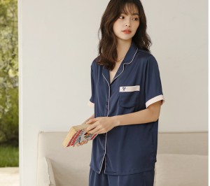 P004 絲綢短袖短褲套裝/4色/M-L